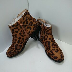 Fall Winter Leopard Animal Print Ankle Boots Double Zipper Heel Sz 7 Memory Foam